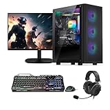 Basic Gaming Komplett PC Set Ryzen 3 3200G, 16 GB DDR4, 1000 GB SSD M.2, Win 11 Pro 64bit + 24 Zoll 100hz Gamer Monitor + Tastatur, Maus, Headset Bundle, WLAN
