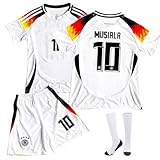COQOYO Fussball Trikot Kinder Set, Heim JM10 Fußballtrikot für Jungen und Mädchen von 8-9 Jahre, Atmungsaktives und Schnelltrocknendes Fußball Trainingstrikot mit Kurzarm Shorts Socken, Weiß