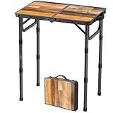 FUNYKICH Campingtisch Klapptisch 58x40cm, Faltbarer Grilltisch mit 3 Höhen Verstellbarer(26/48/70cm), Aluminium Tragbar Falttisch, MDF Platten Multifunktionstisch für Picknick Camping Balkon