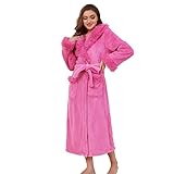 LYCY Damen Kapuzen Plüsch Bademantel lang, flauschiger Rand Bademantel weiche warme Fleece für Frauen flauschig niedlich Spa Robe (Rosarot, S/M)