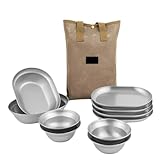 LLHCF 6/8/10 Stück Campingteller Metall Servierschalen 304 Edelstahl Geschirr Outdoor Küchengeschirr Teller
