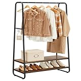 VASAGLE Kleiderständer, Garderobenständer, Garderobe, 2 Ablagen, 6 Haken in S-Form, Stahlgestell, 45 x 100 x 160 cm, für Schlafzimmer, Flur, Eingangsbereich, vintagebraun-schwarz RGR112B01