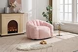 Pmango Sitzsack Loungesessel 110x100x80cm, mit Hocker gerundet 50cm Durchmesser und 35cm Höhe ，Gemütlicher Bean Bag Sessel für Erwachsene, Indoor Schlafsofa in Weiß, Rosa, Grau (Rosa)