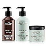 Jean & Len Haarpflege Set Rosemary & Ginger für trockenes und glanzloses Haar, Feuchtigkeit Shampoo, Conditioner und Haarkur im Set, würziger Duft, ohne Parabene & Silikone, 2 x 300 ml + 1 x 200 ml