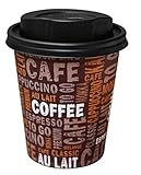Gastro-Bedarf-Gutheil 100 Kaffeebecher Pappe 200ml / 8oz Pappbecher Einwegbecher EINWEG Coffee to go 0,2 L Top Becher mit Deckel in Schwarz