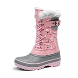DREAM PAIRS Jungen Mädchen Winterstiefel Wasserabweisend Outdoor Warm Rutschfest Schneestiefel Mid Calf Kunstfellfutter Isolierte Winterschuhe,Size 36,Rosa,KRIVER-1