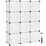 SONGMICS Regalsystem, Schuhregal, Set aus 12 Würfeln, Kleiderschrank aus Kunststoff, mit Türen, Steckregal, Aufbewahrung von Kleidung, Schuhen und Büchern, einfache Montage, weiß LPC342W01