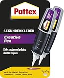 Pattex Creative Pen (2er-Pack x 3g), Sekundenkleber extra stark und präzise für punktgenaues Dosieren, Superkleber Stift für Materialien wie Holz, Gummi und Porzellan