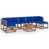 Chusui 8-TLG. Garten-Lounge-Set mit Blauen Kissen, Balkon Möbel, Gartensofa, Balkonmöbel Set, Terrassenmöbel, Gartenlounge Outdoor,
