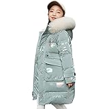 YFPICO Winterjacke Mädchen Kinder Verdicken Wintermantel mit Fellkapuze,Mädchen Winterjacke Zartes Drucke Baumwolle Parkajacke Winddicht Warm Daunenjacke