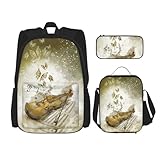 Pidgazdfgv Butterfly- und Cello-Rucksack für Kinder, Jungen, Mädchen, Lunchbox, Schulbüchertaschen-Set, Sekundarschüler, Studenten, Geschenk
