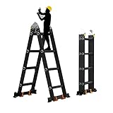 Teleskopleiter mit Teleskop-Verlängerung, tragbar, zusammenklappbar, tragbar, Haushaltsleiter, faltbare Teleskopleiter, multifunktionale Dachboden-Leiter, Aluminiumleiter, 1,88 mm dick