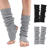 Risipu Wadenlange Stulpen für Damen, gestrickt, Winter, Beinstulpen für Damen und Mädchen, Fußknöchelwärmer, lang, dehnbar, Tanzstiefelüberzüge, 2 Stück, Schwarz + Grau, Einheitsgröße