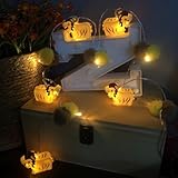 Kinderzimmer Pom-Pom-Lichterkette,Batteriebetriebene Löwen-Lichterkette mit Pompons-Kugeln in Macalon-Farbe Beleuchtungsdekoration für Weihnachtsfeiertage Mädchenzimmer (Khaki+Gelb, 1.65m/10led)
