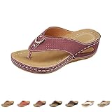 2025 Orthopädische Hausschuhe für Damen, offen, Sommer, bequem, mit Keilabsatz, rutschfest, elegant, Bogenstütze, leicht, Flip-Flops, Haus, Meer, Pantoffeln, Leder, Flip Flop, Strand, Dusche, Wein, 42