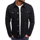 HULKAY Herren-Jeansjacke, schmale Passform, leicht, gewaschen, langärmelig, Revers, Knopfleiste, Oberbekleidung, Jeansjacke mit Taschen, Schwarz , M