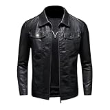 ZFBAOJT Lederjacke Herren Schwarz Motorrad Jacke Herren Bikerjacke Vintage Kunstleder Outwear Casual Leicht L