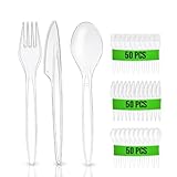 RAGO® Wiederverwendbaren Plastikbesteck Set 150 Stück BPA Frei I 50 Plastikgabeln I 50 Plastikmesser I 50 Plastiklöffel I Robust I Mehrweg I Perfekt für Outdoor Dinner und Partys I Transparent
