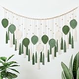 Dremisland Große Makramee Wandbehang Beige Grün Blätter Quaste Wandteppich mit Holzperlen Handgefertigte Tapisserie Wandbehang Boho Wanddeko Schlafzimmer Wohnzimmer Kinderzimmer, 130x80cm