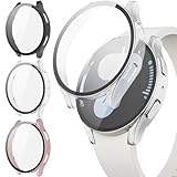 JYQ 3-Stück Schutzhülle mit Displayschutzfolie Kompatibel mit Samsung Galaxy Watch 7 40mm, Rundum Ultradünne Hard Gehäuse Eingebaut Kratzfest Gehärtetes Glas Schutzfolie für Samsung Watch 7 40mm