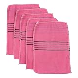 5-teiliges Set Peeling-Bad-Waschlappen im koreanischen italienischen asiatischen Stil, weiche Duschtücher für Körperpeeling, aus Polyester-Baumwolle (Rosa)