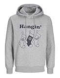 JACK&JONES Herren Jjxmas One Color Funny Sweat Hood Kapuzenpullover, Light Grey Melange, L