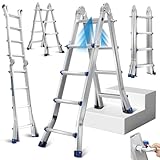 Fiqops Mehrzweckleiter 402cm 4x4 Sprossen Teleskopleiter 3 in 1 Aluleiter Multifunktionsleiter Klappleiter Max Belastung 150 KG, Schiebeleiter beidseitige Steh und Treppenleiter