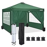 COBIZI Pavillon 3x3m Faltpavillon wasserdicht PVC Beschichtung Pavillondach UV Schutz 50+, mit 4 Seitenteilen für Pavillon 3x3m, Pop up partyzelt Garten Pavillion Zelt inkl. 4 Sandsäcke（Grün）