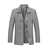 Allthemen Mantel Jacke Herren Lang Slim Fit Winter Wollmantel herren Dicker Übergangsmantel Grau XL