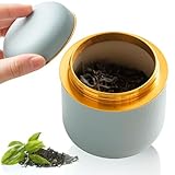VEGOATY Keramischer Matcha-Behälter, 160ml Matcha Schüssel, 8.3x7.3cm Teedose Matcha mit Legierung Deckel, Kleiner Matcha Dose Aufbewahrung, Teedosen Matcha-Schale Matte Textur für Matcha Tee(Blau)