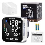 WADEO Digitales Blutdruckmessgerät am Handgelenk, Ansage in 5 Sprachen, Arrhythmieerkennung, Tragbares Blutdruckmessgerät für Heim und unterwegs, 2 x 99 Speicher, mit Batterien und Aufbewahrungsbox