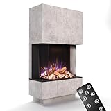 GLOW FIRE Kaminofen PR14 mit realistischem 3D E-Motion LED-Feuer - Stand-Elektrokamin mit Heizung und Kaminfeuer, Knistereffekt & Timer, max. 1500 W, 85x150x35cm, Beton