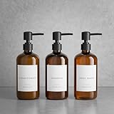 Stylischer Shampoo- und Spülungsspender, Set mit 3 Stück, Moderne 600 ml Duschseife, PET-Flaschen mit Pumpe und Etiketten, einfach zu befüllende Duschwaschspender für EIN sofortiges