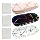 Xpieoyrm 3 Stück Brillenetui Hardcase, Hardcase Brillenetui, Kratzfeste Brillenbox Leder Hartschalenetui mit Putztuch,Brillenbox Tragbare Harte Brillenetui für die meisten Brillen und Sonnenbrillen