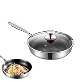 Antihaftbeschichtete Bratpfanne – Edelstahl, leicht, antihaftbeschichtet, leicht, mit Deckel, kratzfestes Kochgeschirr für Küche, Kochen, Grillen, Saute, Zuhause, Mahlzeiten, Backen, Wohnung