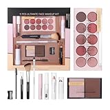 Derwrtup Make-up Set für Anfänger | Komplett-Set Schminkartikel Für Damen,11 Teile Abdeckstift Highlighter Lidschatten Mascara Pinsel Für Anfänger Date Arbeit Hochzeit Halloween Weihnachten