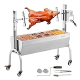 VEVOR Lammgrill, Spanferkelgrill, Spießbratengrill, 90 kg rollbarer BBQ-Holzkohle-Spießgrill für Schwein, Lamm, Ziege, elektrischer 52 W, Edelstahl-Drehspießröster mit Windschutzscheibe, 1185 mm