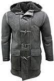 Infinity Leather Herren Dufflecoat aus Schwarzem Schaffellleder mit Kapuze