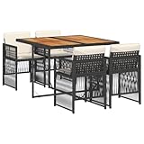 vidaXL Garten Essgruppe 5-TLG., Gartenmöbel Set Tisch mit 4 Stühle, Gartengarnitur mit Kissen, Sitzgruppe Essgarnitur Terrasse, Schwarz Poly Rattan