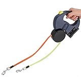 Doppelleine für 2 Hunde, Flexible Hundeleine mit LED-Licht 360° Verhedderungsfreier Rollleine für Hunde Einziehbare Hundeleine Trainingsleine Doppelte Unabhängige Seilkontrolle (dunkelgrau)