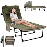 Campingbett Feldbett XXL Klappbar mit Nackenkissen, Campingliege Faltbar Leicht, Karpfenliege Extra Breit mit 6-Fach Verstellbare Rückenlehne, Camping Bett 190x68x30cm Outdoor & Indoor (1)