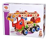 Eichhorn 100039085 - Constructor Feuerwehrauto, 155 TLG., Holz-Konstruktions-Set, 3 Verschiedene Modelvarianten baubar, FSC 100% Zertifiziertes Buchenholz, Made in Germany