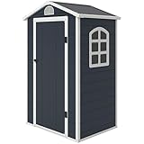 Outsunny Gerätehaus Kunststoff 1,9m² 134x104x204cm Geräteschuppen mit Satteldach Tür wetterfest Gartenhaus Outdoor Garten Schuppen Schrank für Hinterhof Außenbereich Dunkelgrau