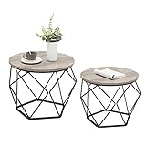 VASAGLE Couchtisch rund, 2er Set, Wohnzimmertisch, Beistelltisch, Vintage-Flair, abnehmbare Tischplatte, für Wohnzimmer, greige-tintenschwarz LET040B02