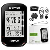 Bryton Rider 420 Sensor Bundle Kabelloser GPS-Fahrradcomputer zur Aufzeichnung von Strecken und Daten, mit Straßennamennavigation und Unterstützung mehrerer Sprachen