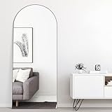 Elemango 165 x 60 cm gewölbter Bodenspiegel, Ganzkörper-Wandspiegel mit Aluminiumrahmen, gewölbter Oberseite, zum Aufhängen oder Anlehnen, Ankleidespiegel für Schlafzimmer, Wohnzimmer, Schwarz