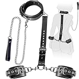 BDSM Bondage Set Leder Handschellen Halsband mit Leine Sexspielzeug für Paare, Ohi BoBi Sun Erotik Leash Collar Restraints Abnehmenbare Handfesseln für Frauen Männer