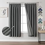 Joydeco 100% Verdunkelungsvorhänge Leinen Gardinen mit Kräuselband Thermovorhang Kälteschutz Blickdicht Schallschutz Ideal für Wohnzimmer, passt zu Schienensystemen grau H137xB117cm 2er Set