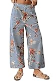 loveimgs Damen-Jeans mit mittelhoher Taille, bauchfrei, weites Bein, Baggy-Blumenmuster, Denim-Caprihose, Flare-Print, Boho, Palazzo-Jeans, Boyfriend, Hell, blau, M