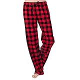 JTPW Women's 100% Cotton Flannel Sleep Pajama Pants with Pockets (Black RED Check, S)